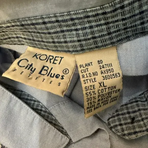 Vtg KORET CITY BLUES Petite Shirt Women XL Crochet Blue Denim Collared Button - Picture 3 of 4